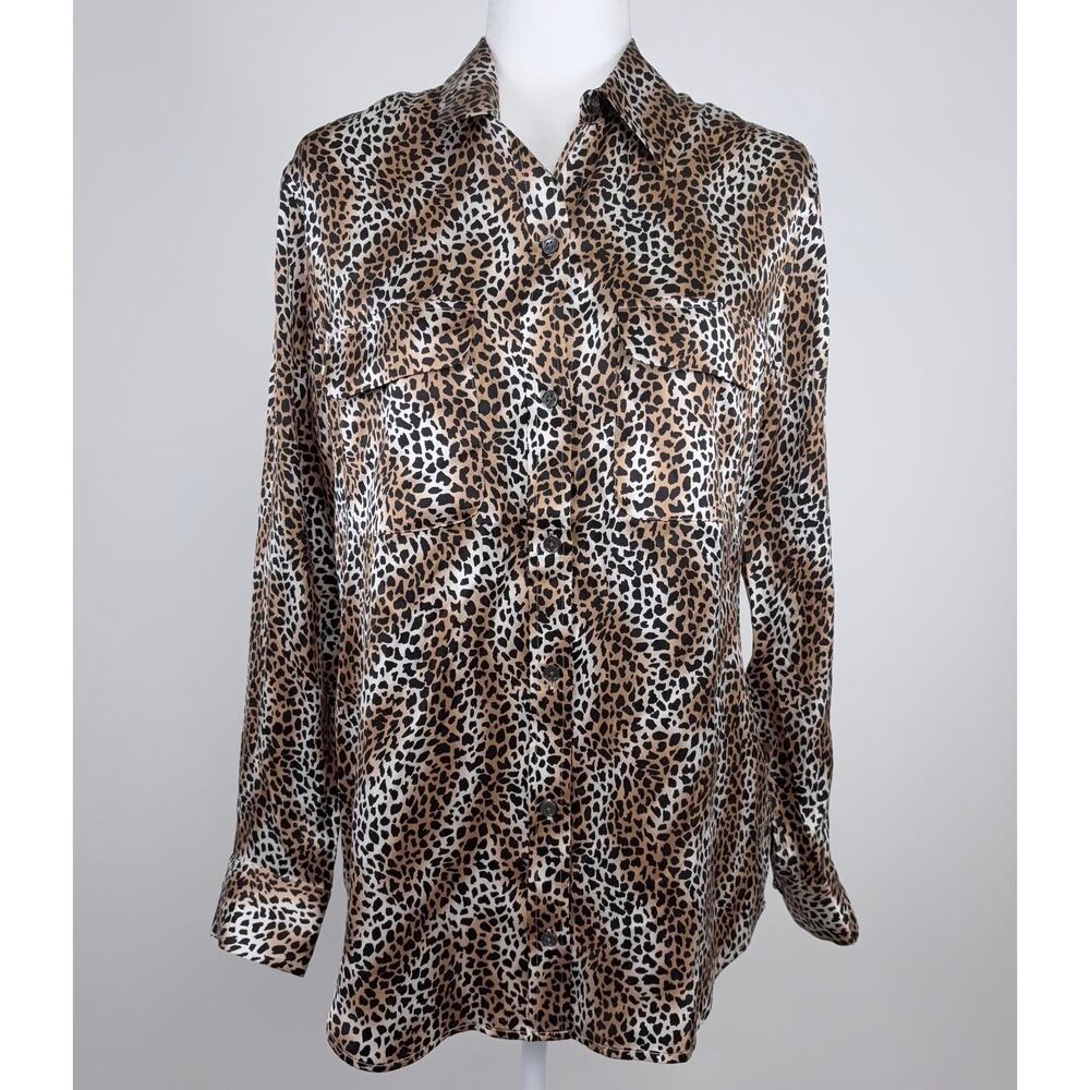 Equipment 100% Silk Animal Print Button Front Long Sleeve Top Size Small